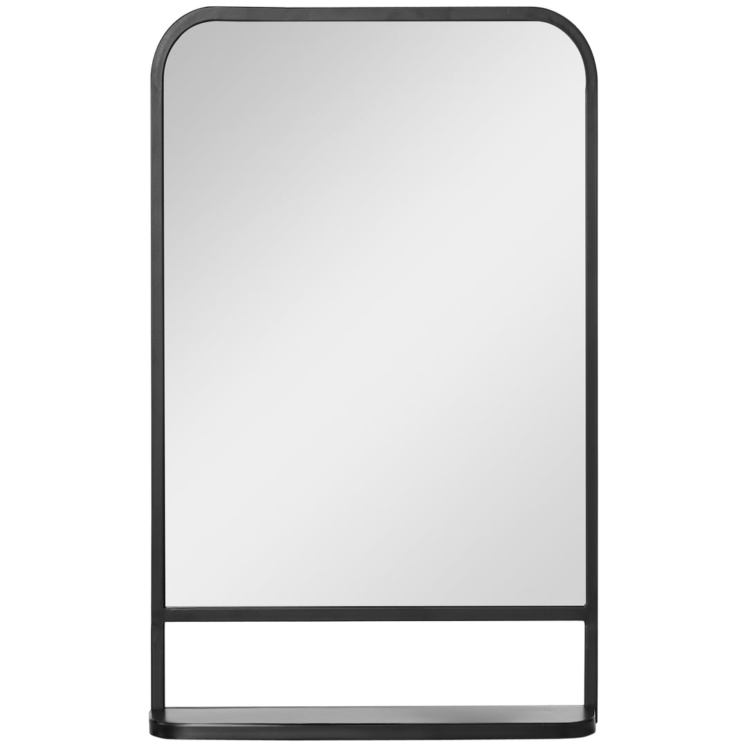 Square Wall Mirror with Storage Shelf, 86 x 53 cm Modern Mirrors for Bedroom, Living Room, Black