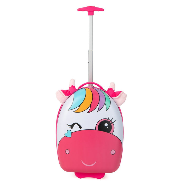 Kids Luggage with Light-up Wheels and Telescopic Handle-Pink Horse