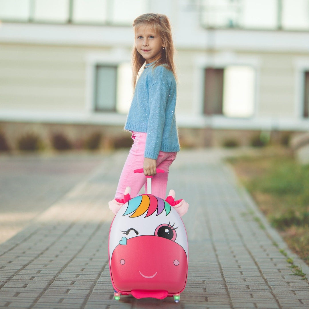 Kids Luggage with Light-up Wheels and Telescopic Handle-Pink Horse