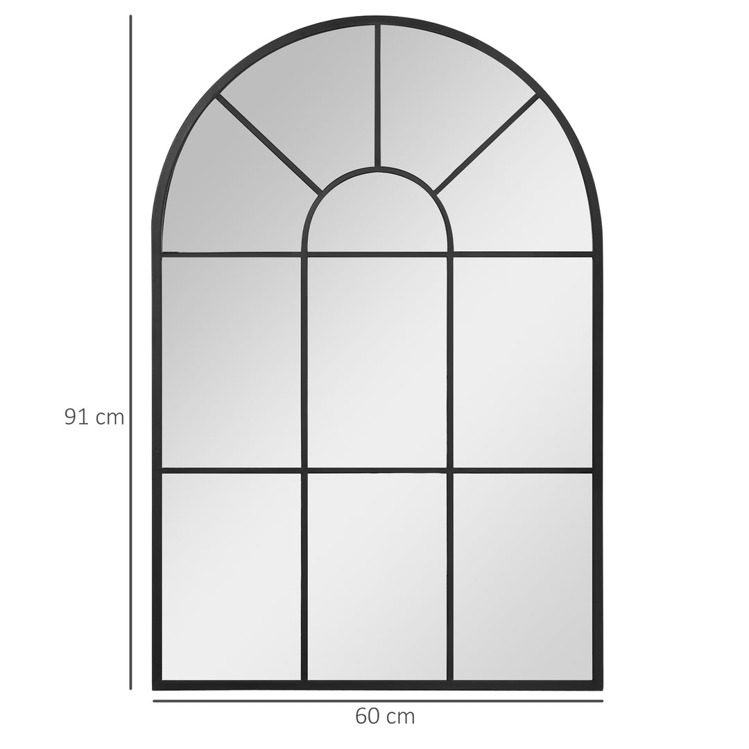 Modern Arched Wall Mirror, 91 x 60 cm Window Mirrors for Living Room, Bedroom, Black