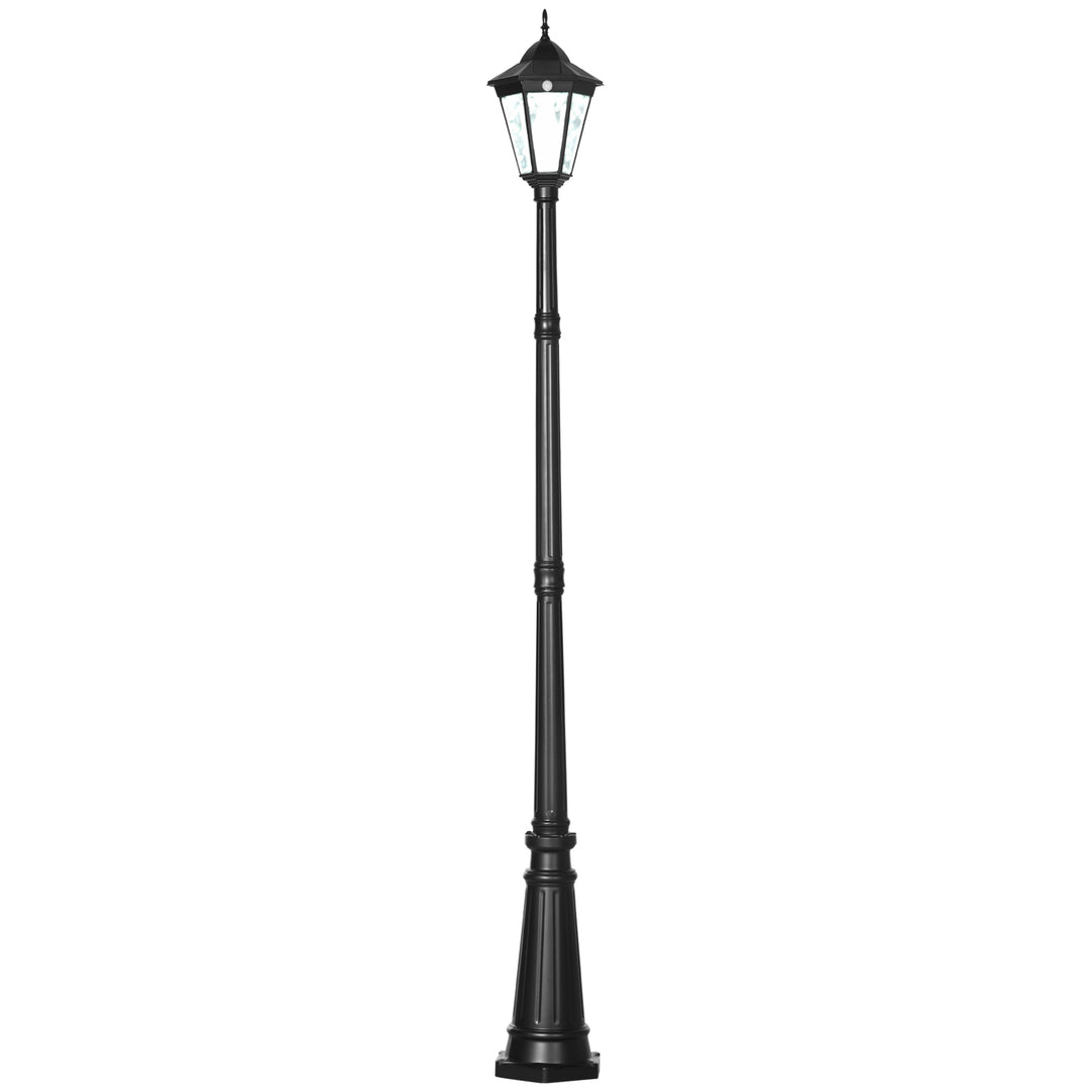 2.4 m Garden Lamp Post Light, LED Solar Powered Patio Path Lighting Lamp with Aluminium Frame, PIR Motion Sensor for Lawn, Pathway, Black