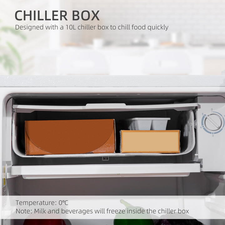 91 Litre Freestanding Under Counter Fridge with Chiller Box, Reversible Door, Adjustable Thermostat 47.5cm Wide Noise Level: Decibels 40 White