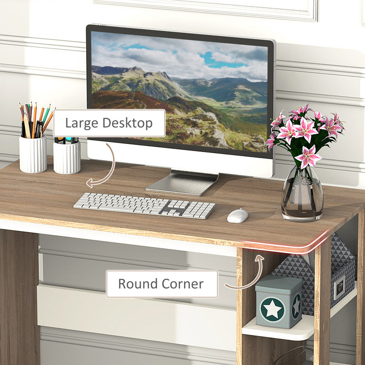 Computer Desk & 3-Tier Side Shelves Wide Table Top Home furniture OAK