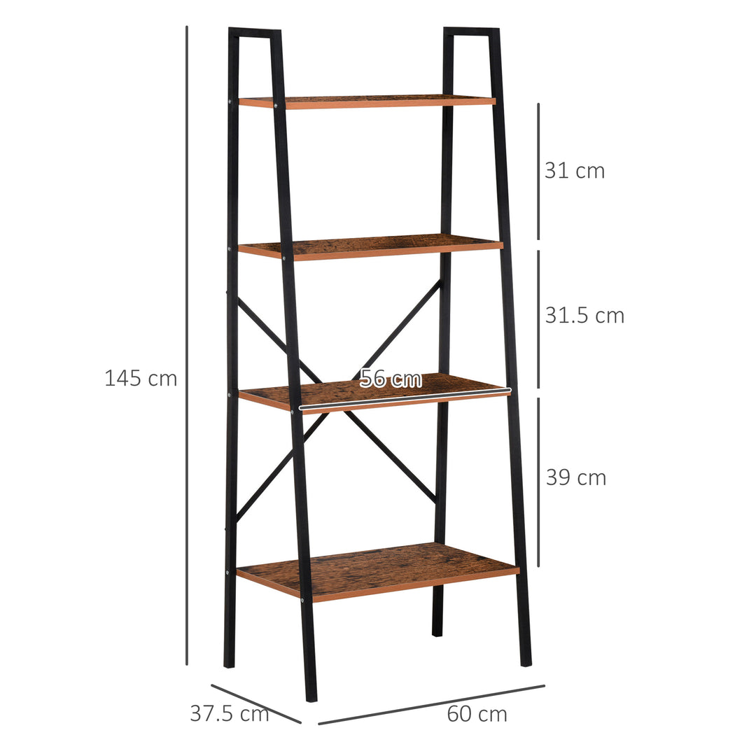 4-Tier Vintage Ladder Shelf Bookcase Wood Storage Rack Stand Plants Display Black brown