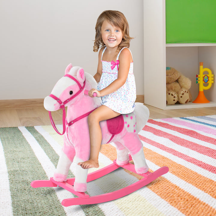 Childrens Plush Rocking Horse with Sound-Pink