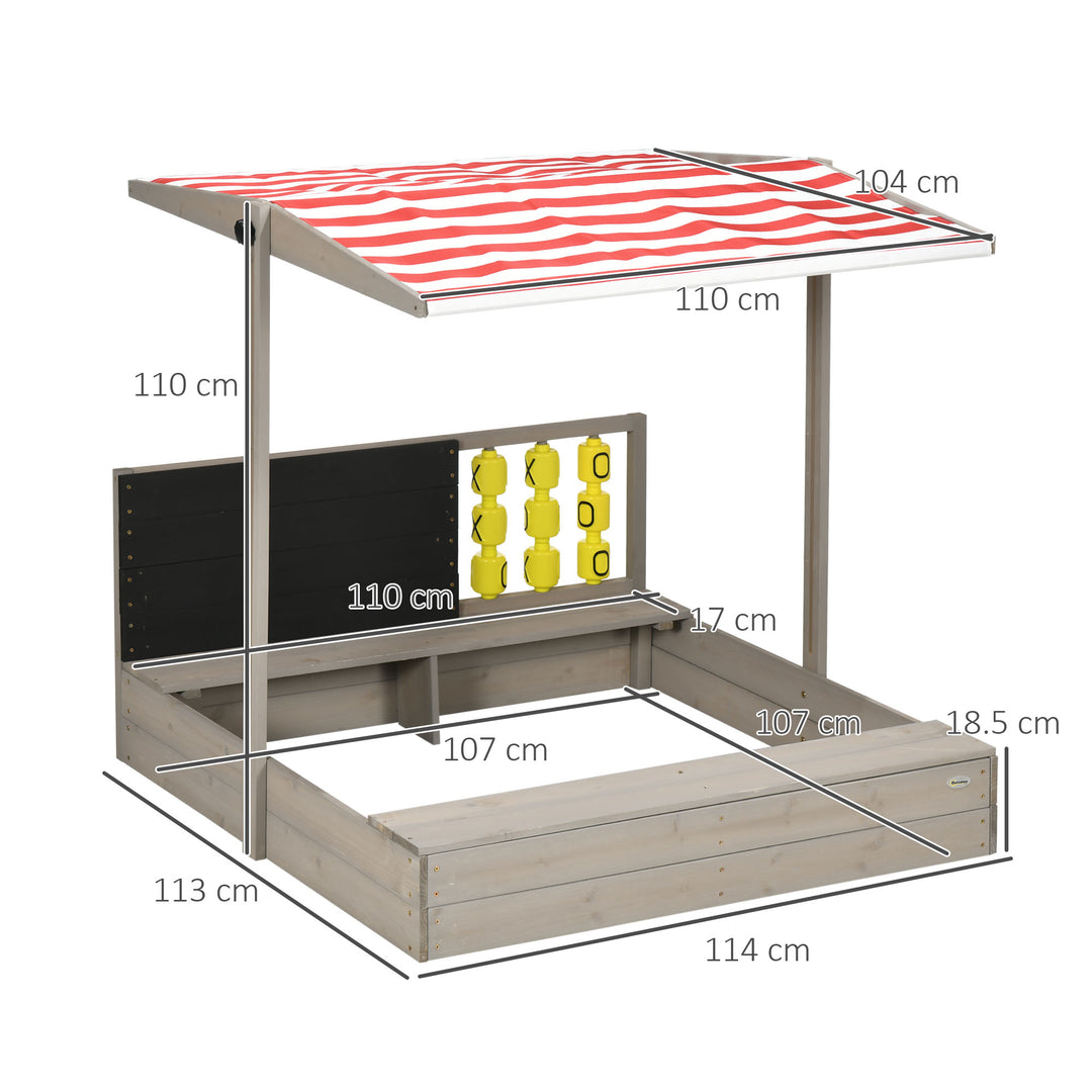 Kids Wooden Sandpit, Sandbox with Canopy & Seats, for Gardens - Grey