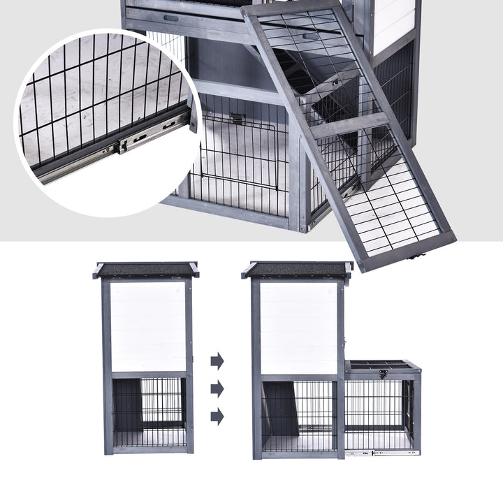Rabbits 2-Tier Fur Wood Outdoor Hutch Grey