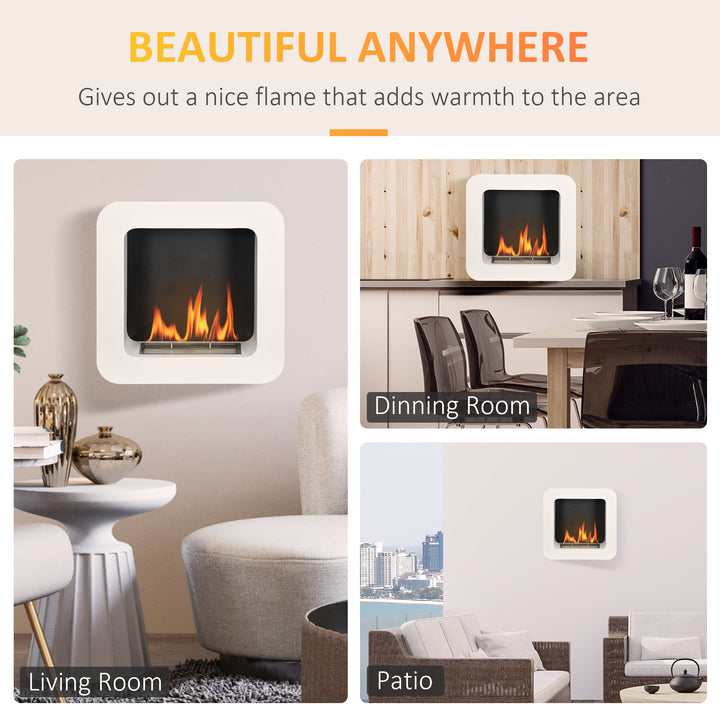 HOMCOM Wall Mounted Ethanol Fireplace, Bioethanol Heater Stove Fire with 1L Tank, 2.5 Hour Burning Time, White