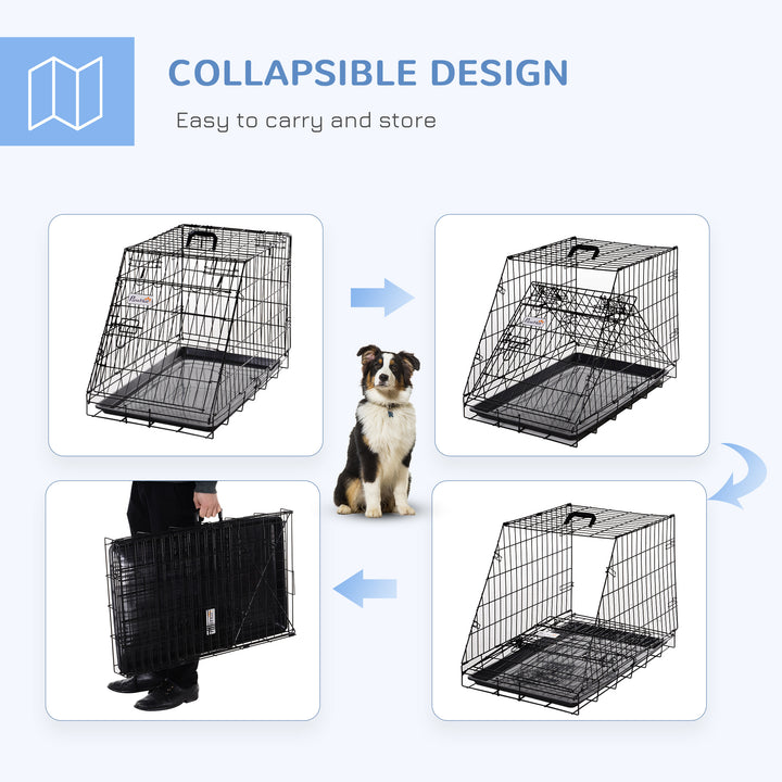 PawHut Metal Collapsible Car Dog Cage Crate Transport Folding Box Carrier Handle Removable Tray 77 x 47 x 55cm