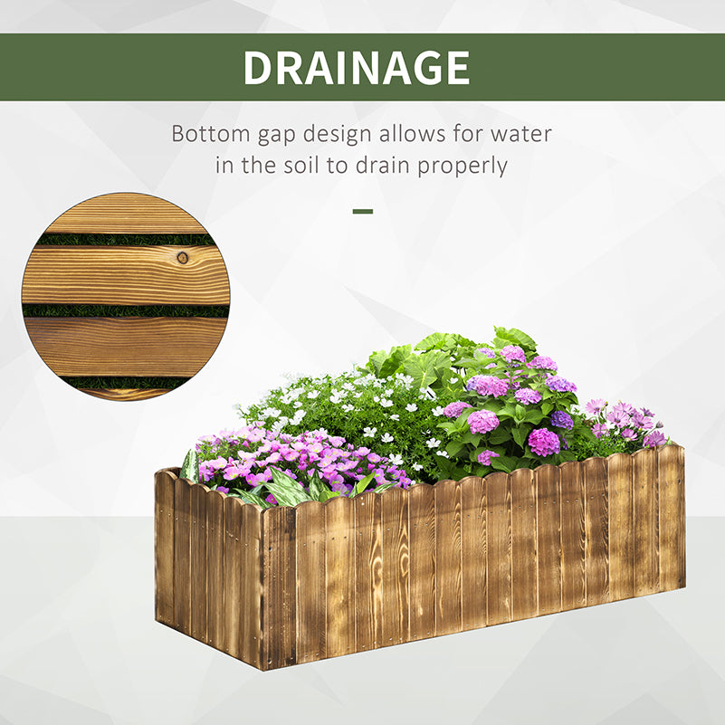 Garden Flower Raised Bed Pot Wooden Large Rectangle Planter (100L x 40W x 30H (cm)