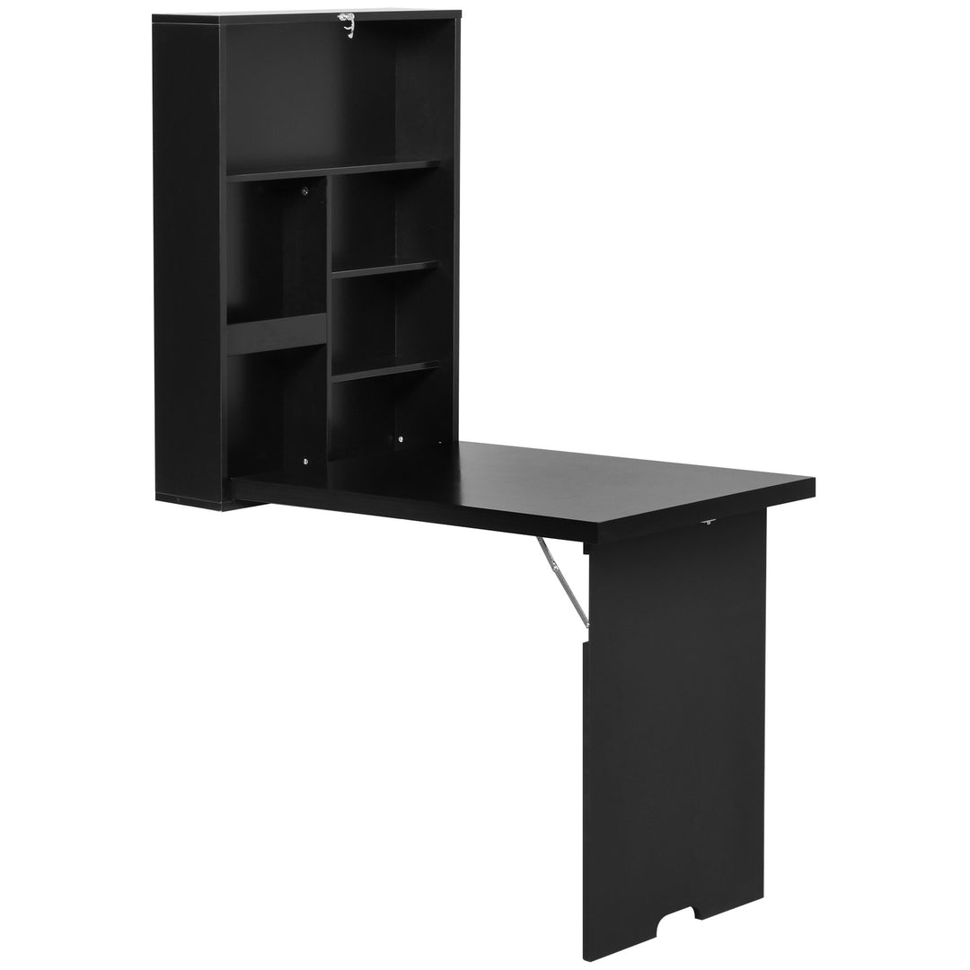 Folding Wall-Mounted Drop-Leaf Table With Chalkboard Shelf Multifunction Black