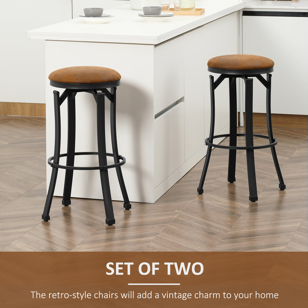 Bar Stools, Set of 2, Microfiber Cloth Breakfast Bar Chairs with Footrest, Vintage Kitchen Stools with Powder-coated Steel Legs, Brown