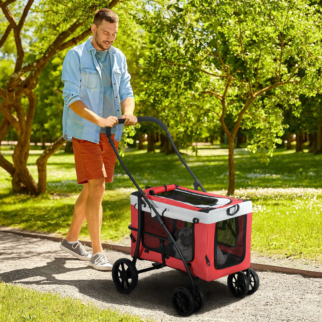 Foldable Dog Stroller, Pet Travel Crate with Detachable Carrier