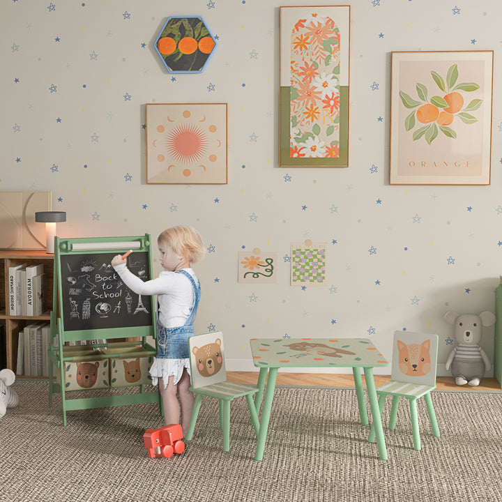 Kids Table and Chair Set and Kids Easel with Paper Roll - Green