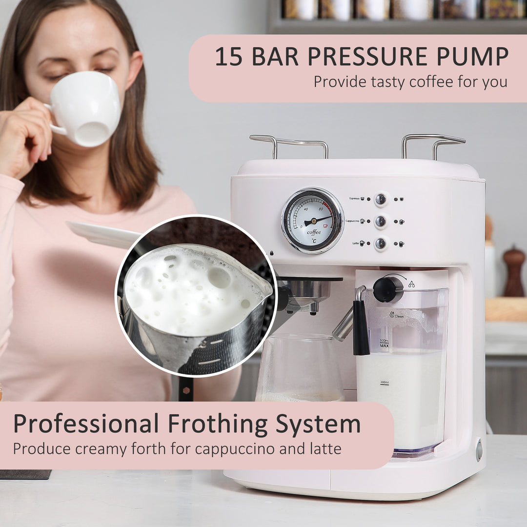 5Pc Coffee Machine, Espresso &amp; Cappuccino &amp; Latte Maker with Milk Frothing Steamer, 1.5L