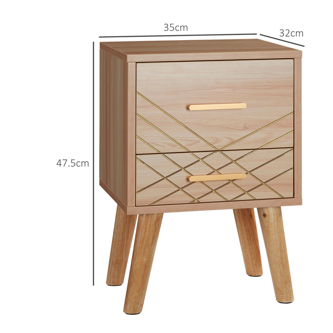 Bedside Cabinet, Scandinavian Bedside Table with Drawers, Bed Side Table with Wood Legs, Natural