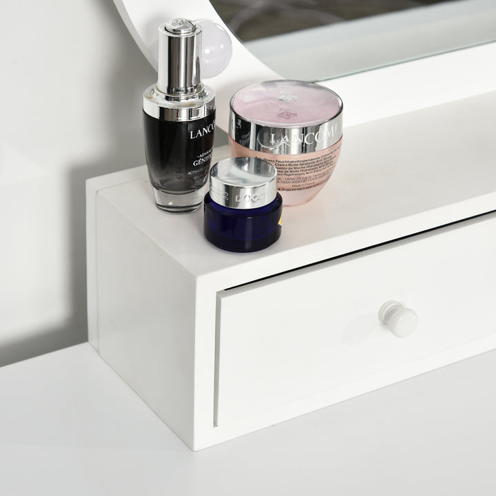 Dressing Table Set with LED with Table Stool Table Stool Set Makeup Dresser Desk with 4 Drawers for Bedroom White