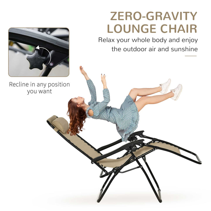 3pcs Folding Zero Gravity Chairs Sun Lounger Table Set w/ Cup Holders Reclining Garden Yard Pool, Beige