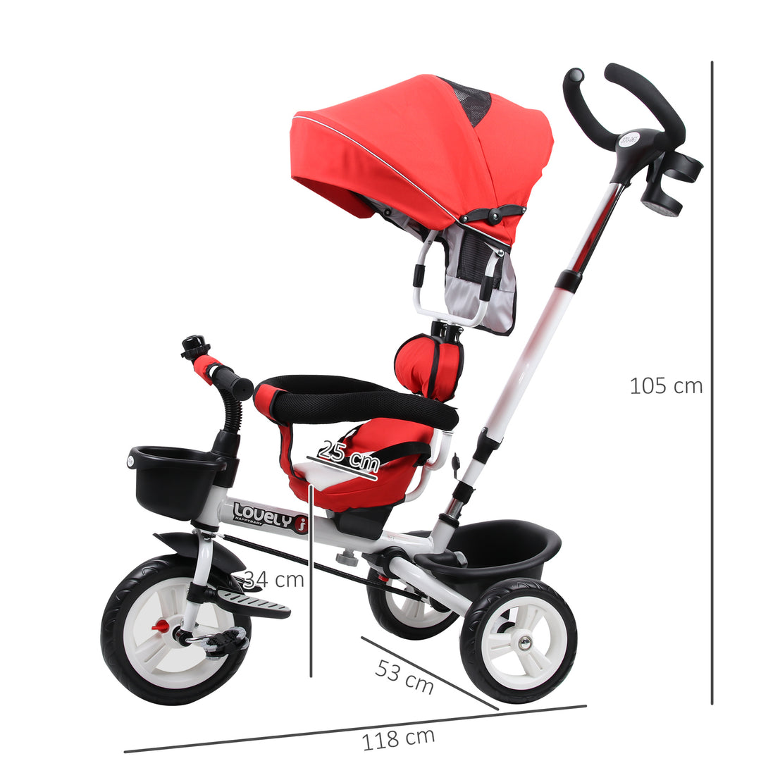 4-in-1 Kids Tricycle Stroller W/ Canopy-Red