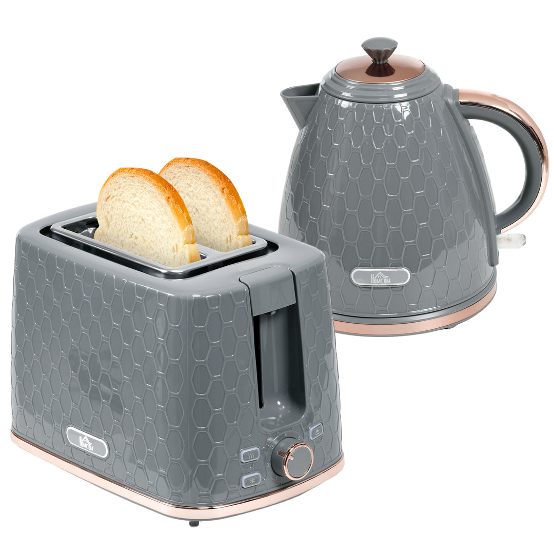 Fast Boil Kettle & 2 Slice Toaster Set, Kettle and Toaster with Auto Shut Off, Browning Controls, 1.7L 3000W Grey