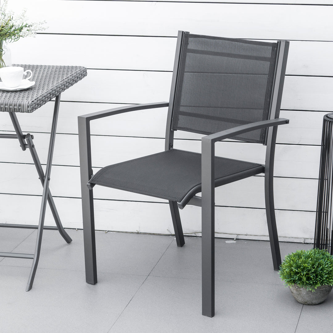 Garden Chairs Set Of 2 Outdoor Chairs with Steel Frame Texteline Seats for Camping Fishing Patio Balcony Dark Grey Black