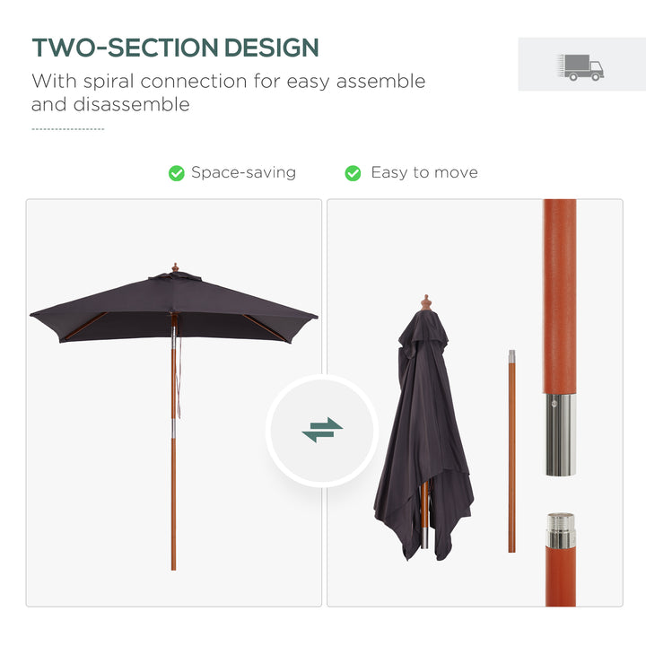 2m x 1.5m Tilt Mechanism Bamboo Wooden Frame Parasol Deep Grey