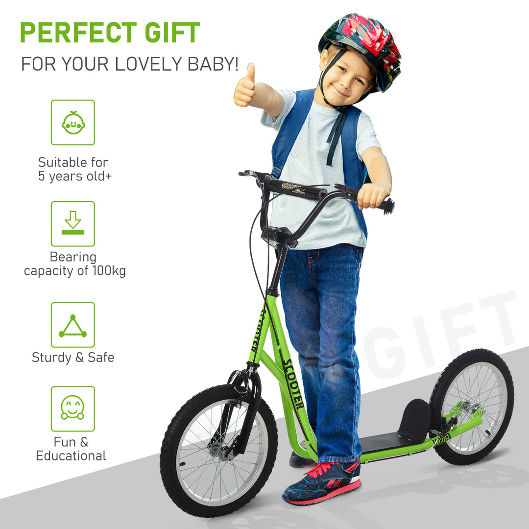 Teen Kids Stunt Scooter Adjustable Handlebar 2 Brakes Ride On 16 Inch Rubber Tyres Green