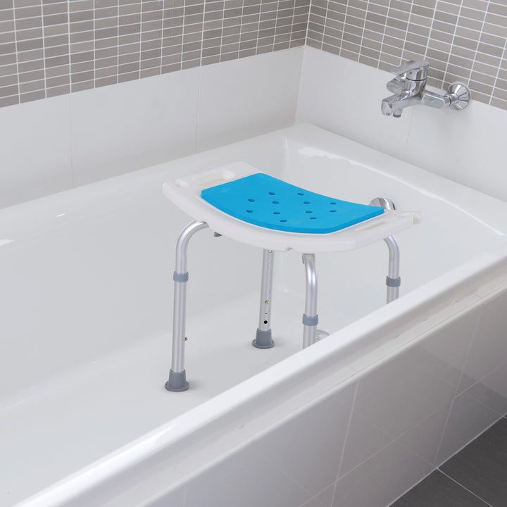 6-Level Height Adjustable Aluminium Bath Room Stool Chair Shower Non-Slip Design w/ Padded Seat Drainiage Holes Foot Pad - Blue