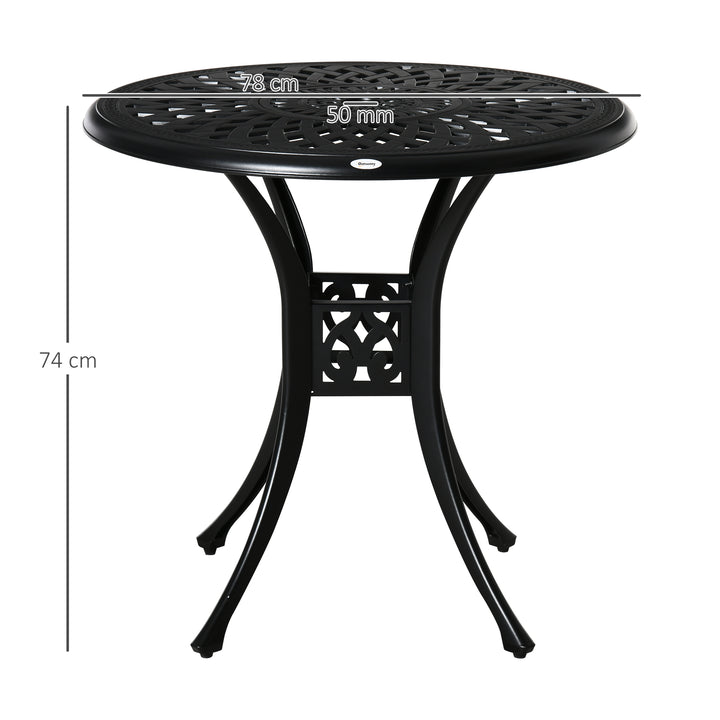 Outsunny 78cm Round Garden Dining Table Bistro Set with Parasol Hole Antique Cast Aluminium Outdoor Table, Black