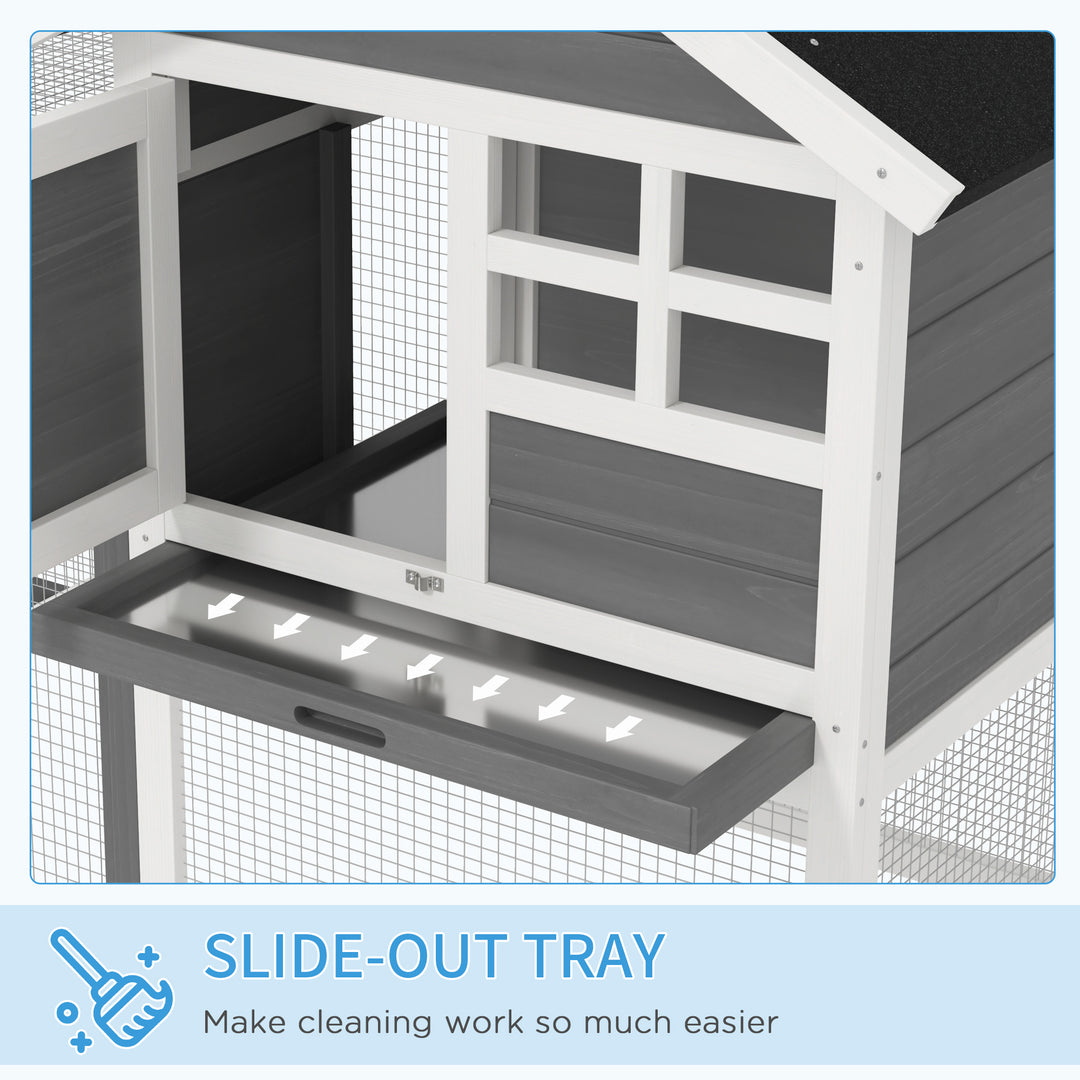 PawHut 2 Tier Wooden Rabbit Guinea Pig Hutch Guinea Pig Cage Bunny Cage Pull Out Tray Small Animal House w/ Ramp 122 x 62.6 x 92 cm