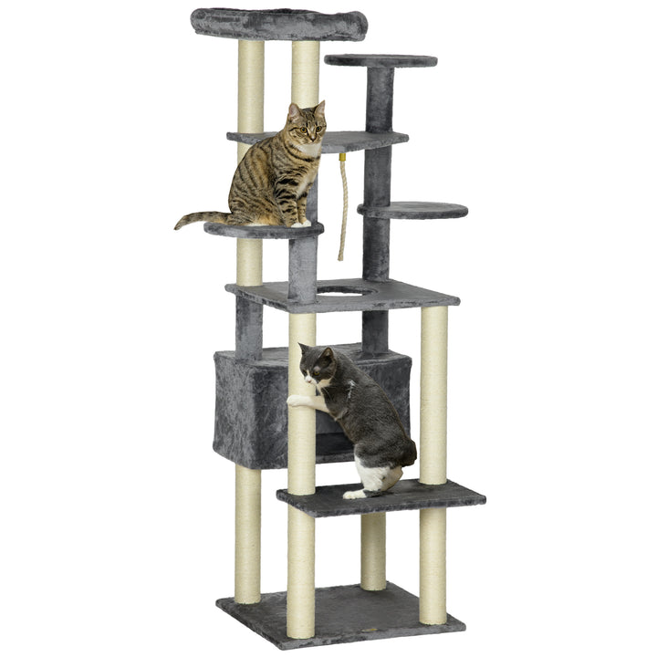 Cat Tree for Indoor Cats, Climbing Tower with Scratching Posts, Cat Bed-Grey