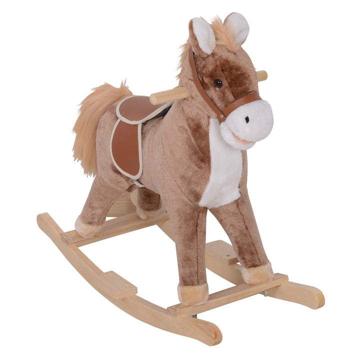 Kids Plush Rocking Horse-Brown/White