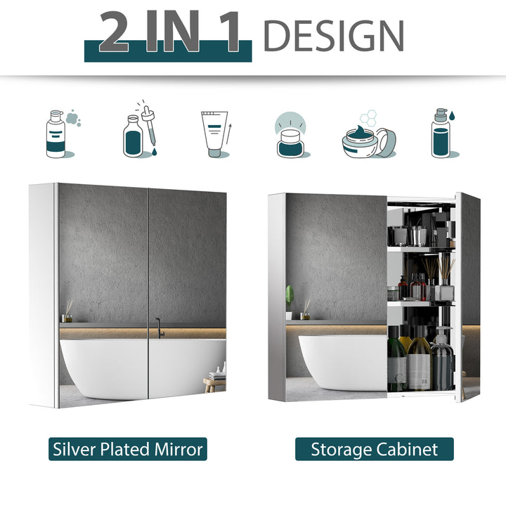 Stainless Steel Bathroom Mirror Cabinet, Double Doors,