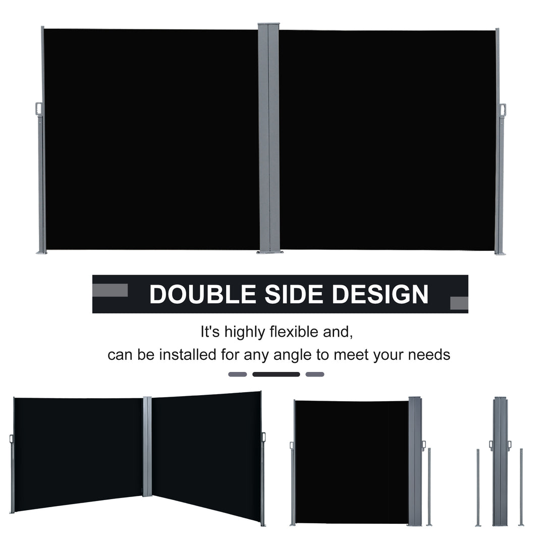 6 x 2m Retractable Sun Side Awning Screen Fence Patio Garden Wall Balcony Screening Panel Outdoor Blind Privacy Divider – Black