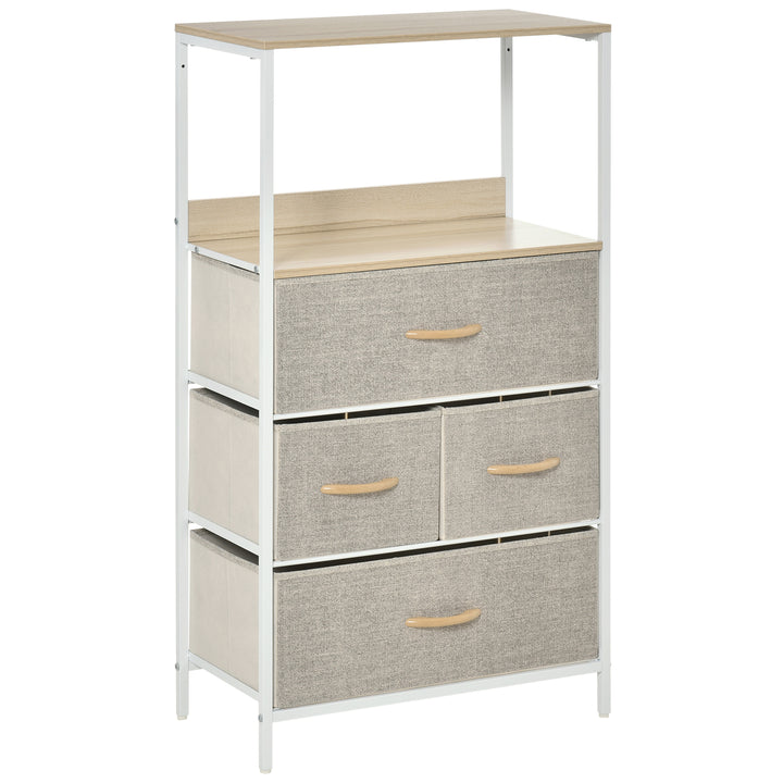 HOMCOM Chest of Drawers Bedroom Unit Storage Cabinet with 4 Fabric Bins for Living Room, Bedroom and Entryway, White