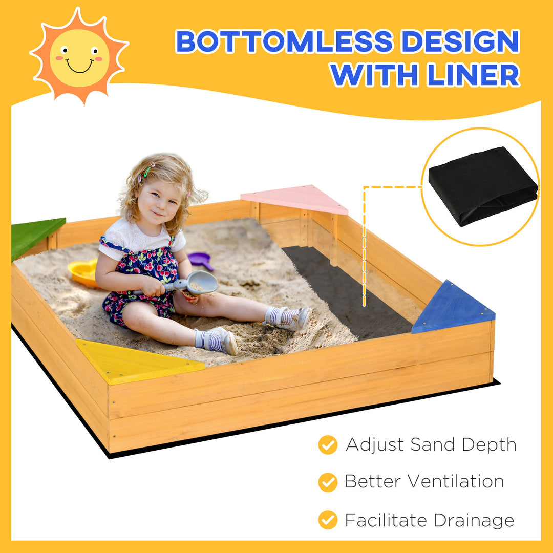 Kids Wooden Sand Pit, Children Sandbox, with Four Seats, Non-Woven Fabric, for Gardens, Playgrounds