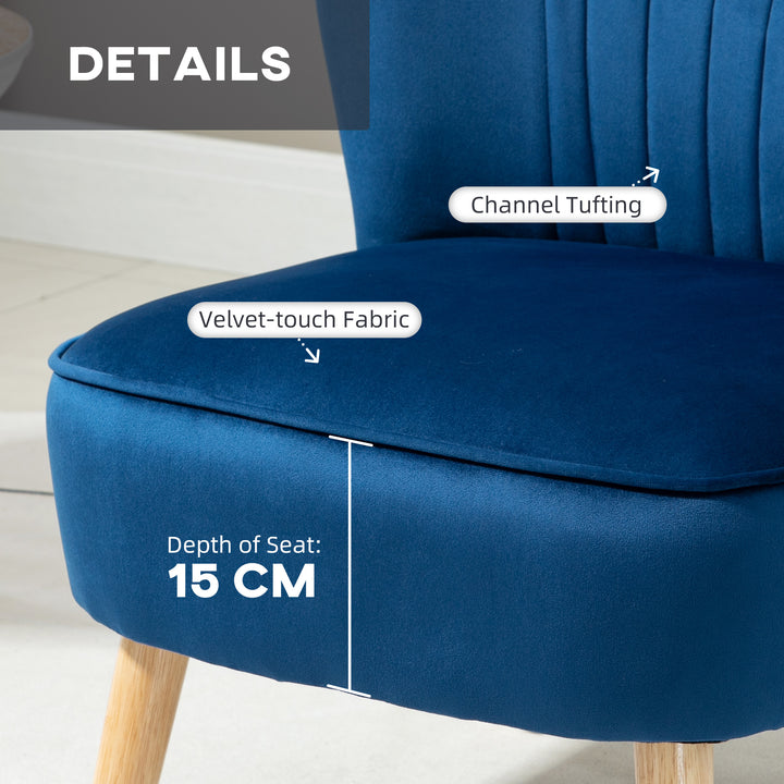 HOMCOM Velvet Accent Chair Occasional Tub Seat Padding Curved Back w/ Ottoman Wood Frame Legs Home Furniture, Dark Blue