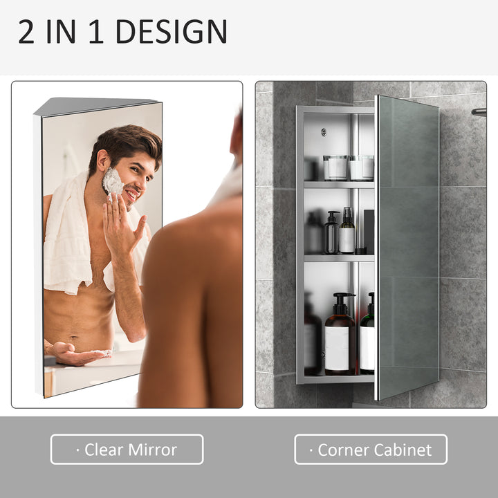 Bathroom Mirror Storage Cabinet Corner Stainless Steel Wall mounted Single Door 300mm (W)