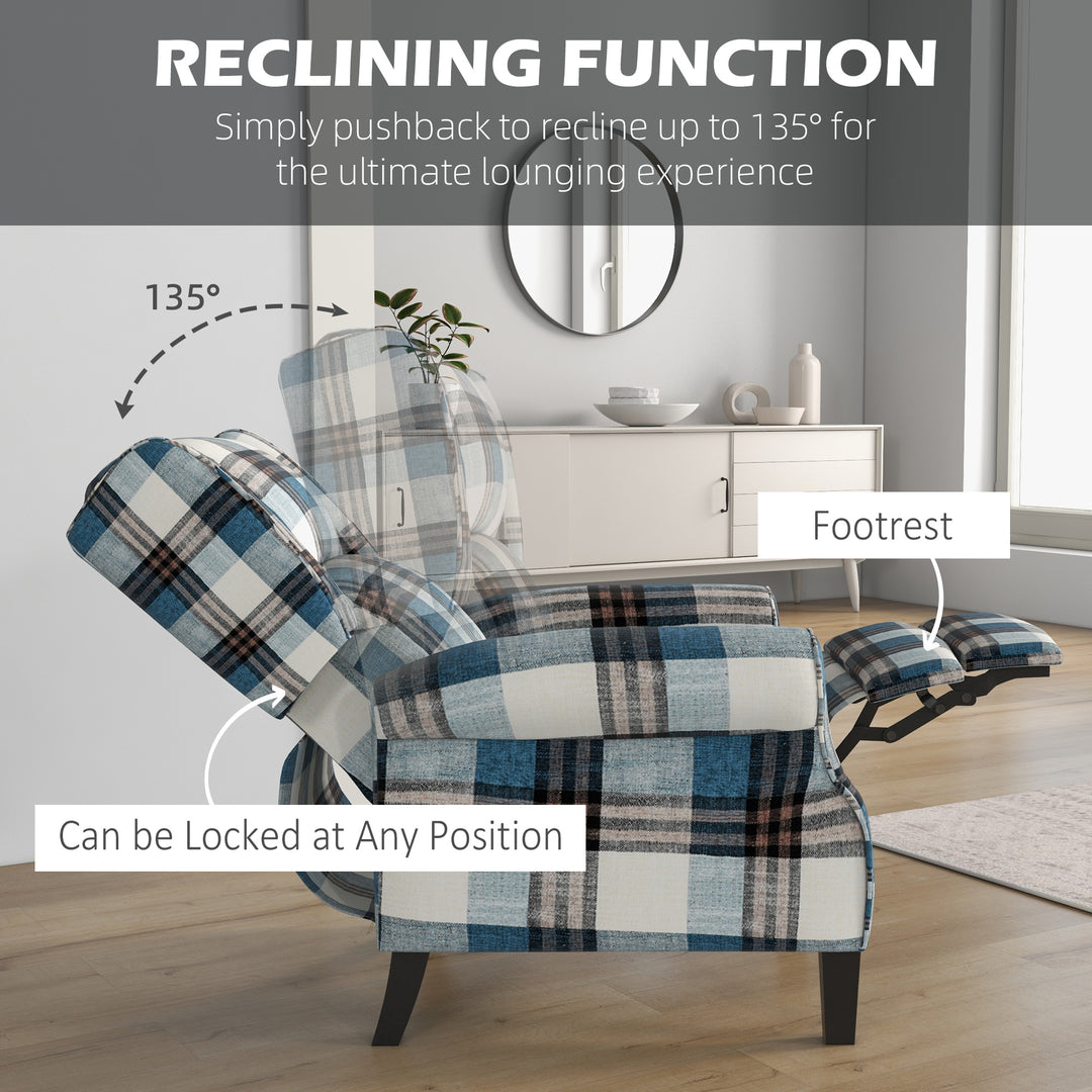 Wingback Reclining Chair Push Back Recliner Armchair for Living Room Bedroom with Footrest Armrests Wood Legs Blue