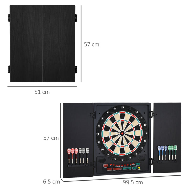 Electronic Dartboard In Case LED Scoreboard w/ 12 Darts 30 Heads Side Storage Cabinet Black White