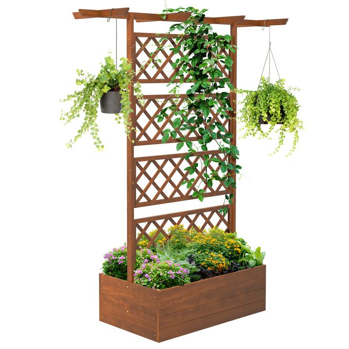 Wooden Trellis Planter Box, Raised Garden Bed to Grow Vegetables, Herbs and Flowers, Orange