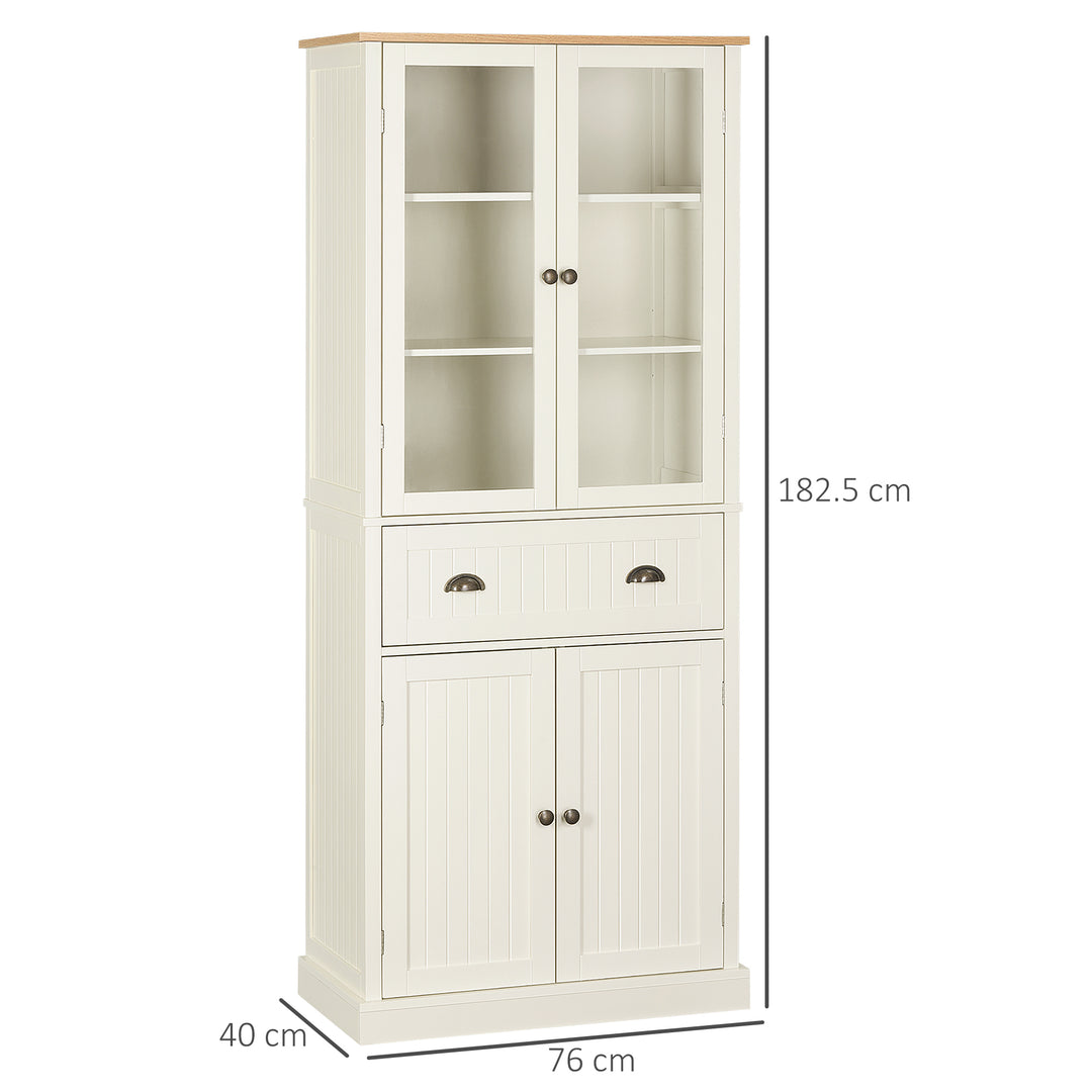 Freestanding Kitchen Cupboard, 5-tier Storage Cabinet with Adjustable Shelves - Cream White