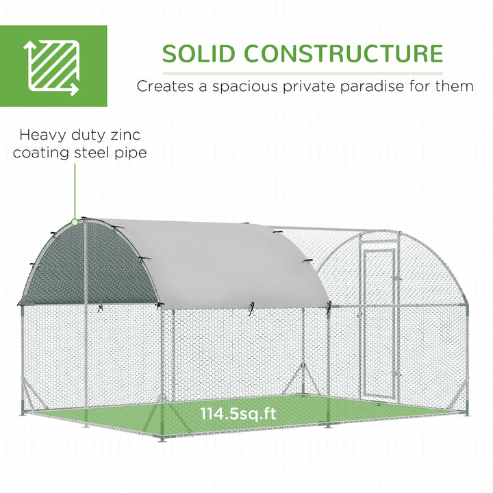 PawHut Walk In Chicken Run Galvanized Chicken Coop Hen Poultry House Cage Rabbit Hutch Pet Playpen Backyard with Water-Resist Cover, 2.8 x 3.8 x 2m