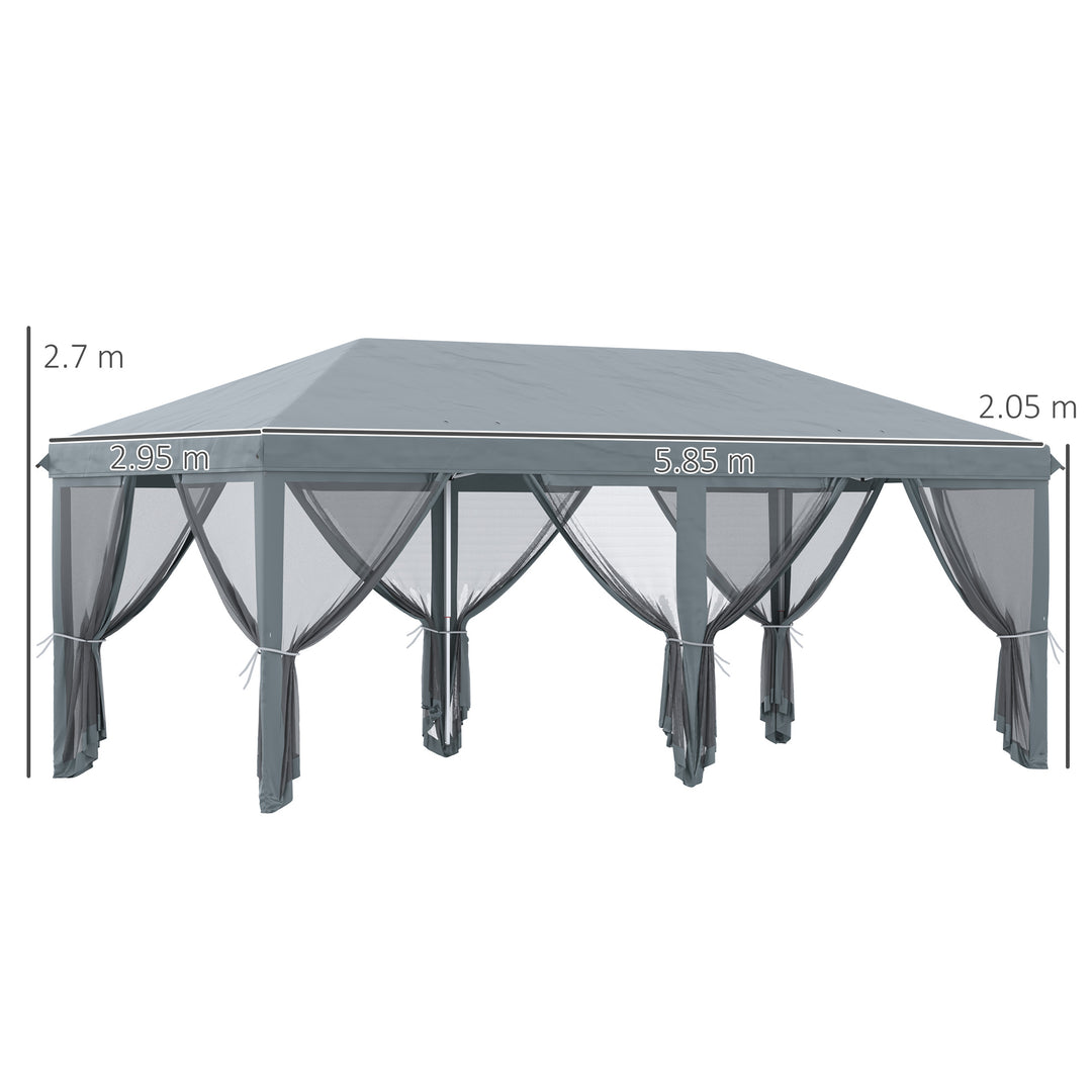 6 x 3m Pop Up Canopy, Outdoor Canopy Shelter, Marquee Party Wedding Tent with 6 Mesh Walls and Carry Bag, Grey