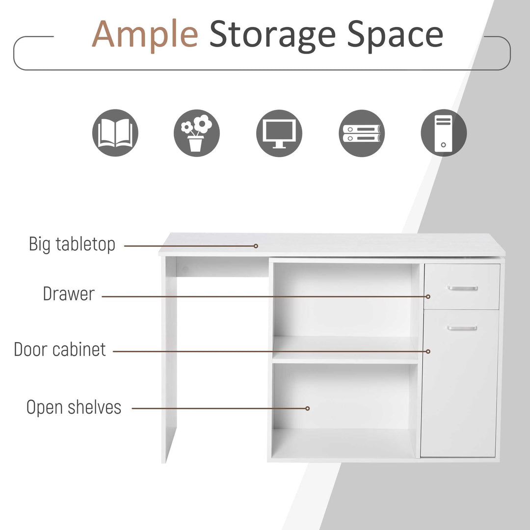 L-Shaped corner computer desk Table Study Table PC Workstation with Storage Shelf Drawer Home Office white