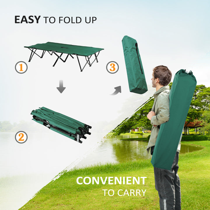 Double Camping Cot Foldable Sunbed Outdoor Patio Sleeping Bed Super Light w/ Carr Bag (Green)