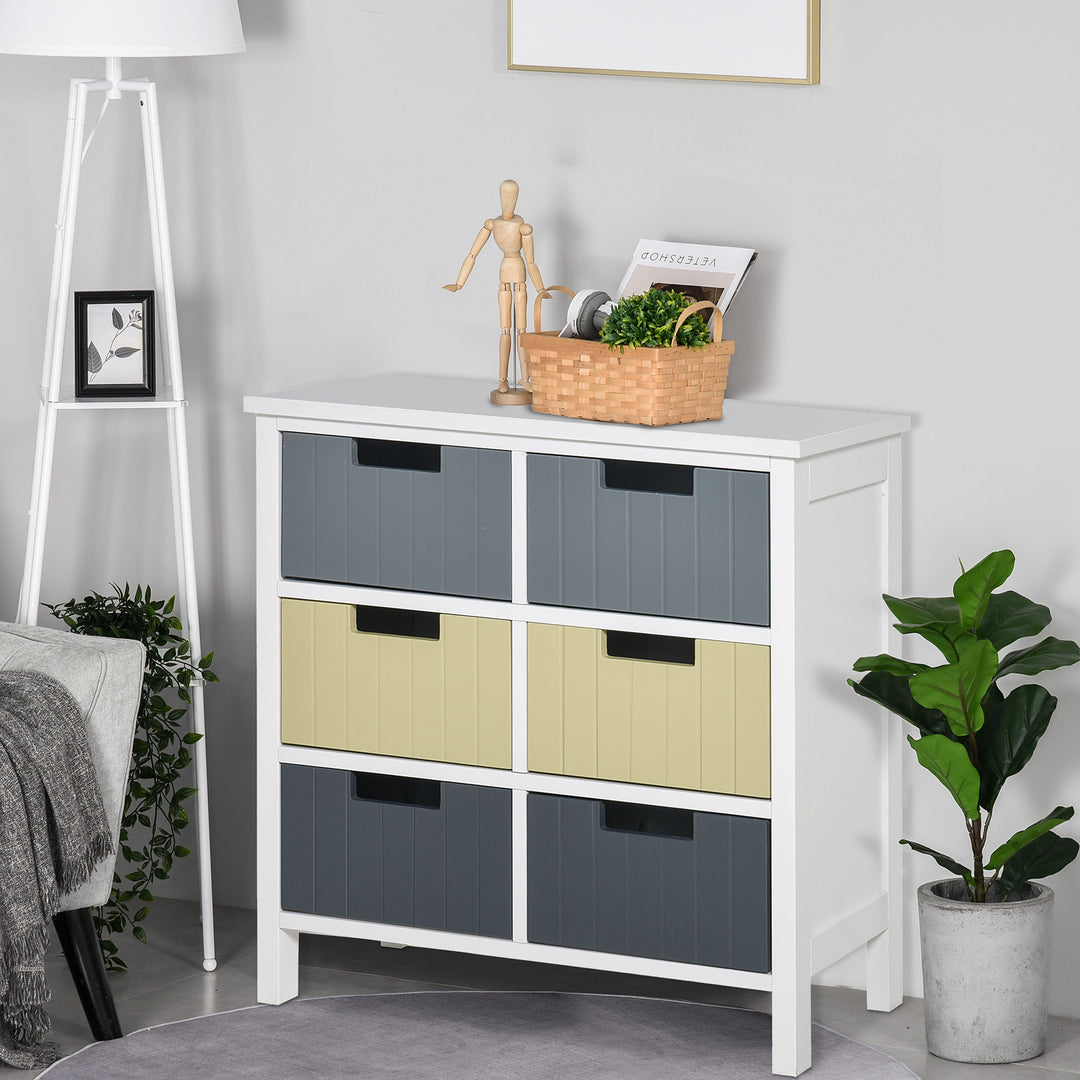 HOMCOM 6 Drawer Storage Tower, Dresser Chest with Wood Top, Organizer Unit for Closets Bedroom Nursery Room Hallway