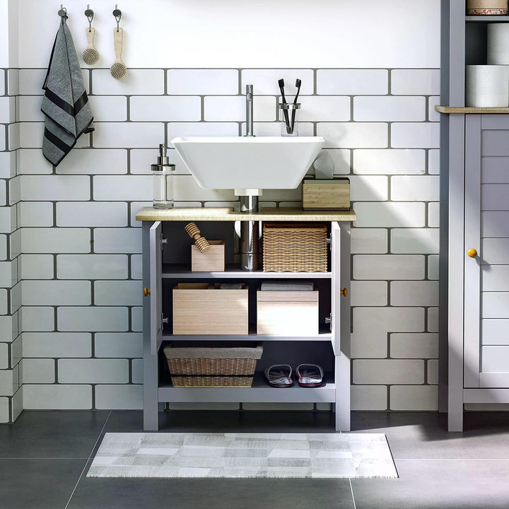 Under Sink Cabinet, Bathroom Vanity Unit, Pedestal Under Sink Design, Storage Cupboard with Adjustable Shelf, Grey