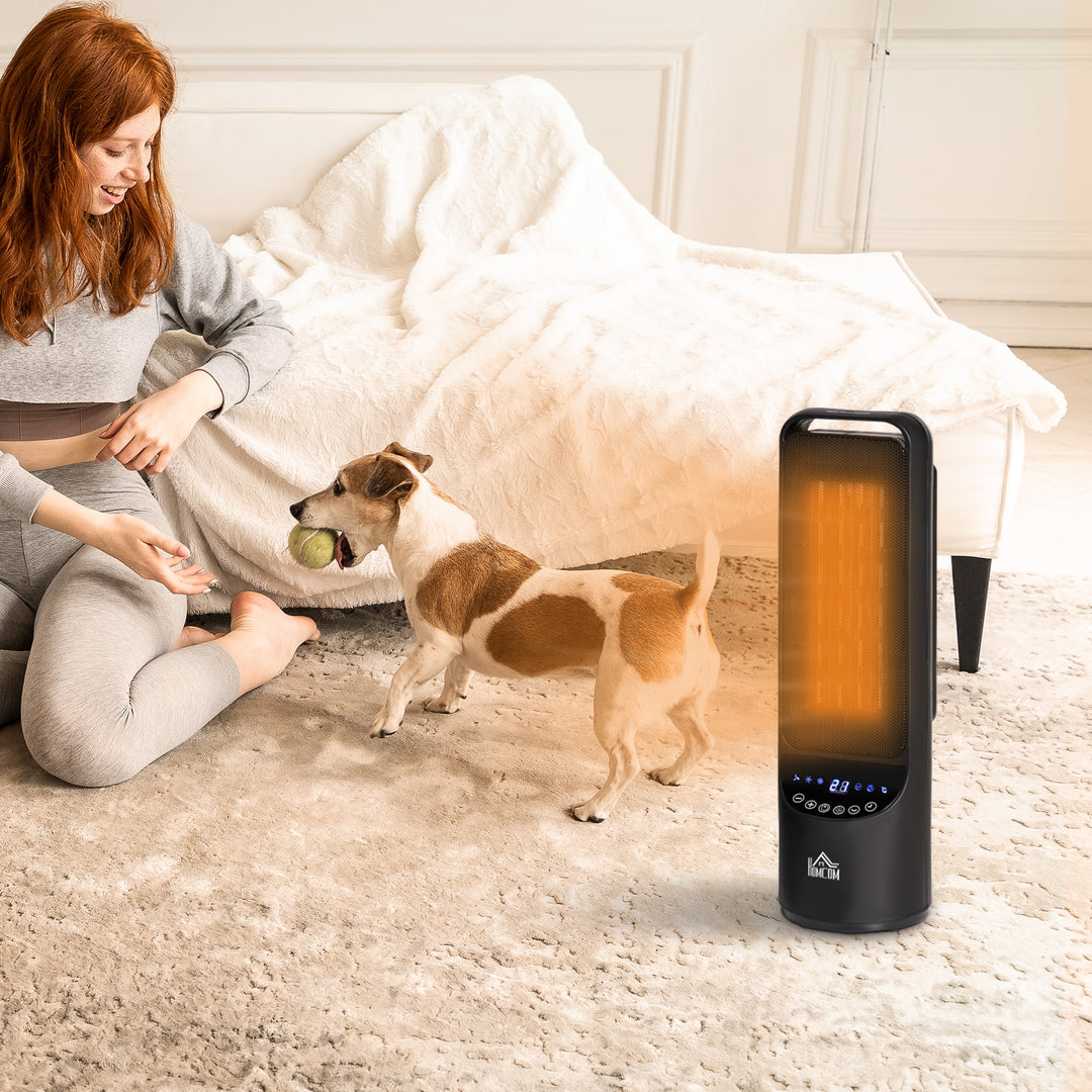 HOMCOM Ceramic Tower, Indoor Space Heater with LED Display, Oscillation, Remote Control, 12H Timer, Tip-Over &amp; Overheating Protection, 1000W/2000W