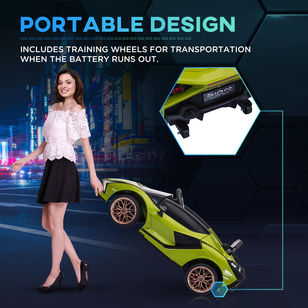 Compatible 12V Battery-powered Kids Electric Ride On Car Lamborghini SIAN Toy with Parental Remote Control Lights MP3 for 3-5 Years Old Green